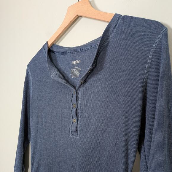 Y2K Mossimo Henley Top L Blue Ribbed 3/4 Sleeve Twilightcore Bella Elena Fitted - Picture 3 of 9